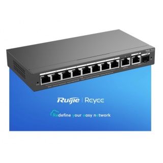 10-Port Gigabit Smart POE Switch: 8 PoE ports, 1 RJ45, 1 SFP, 120W PoE, desktop, steel case.