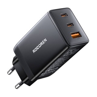 Ātrais lādētājs Rocoren GaN Pro 65 W, 2x USB-C, USB (melns)