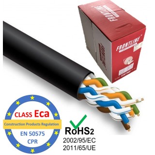 LAN Computer network cable, FRONTLINE, CAT5E UTP, indoor-outdoor assembly, 305m, CPR class Eca, Blac
