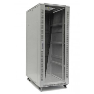 27U 19'' Floor cabinet / 600 x 800 x 1417mm/ Glass doors/ Grey/ Flat-pack