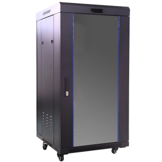 32U 19'' Floor cabinet / 800 x 1000 x 1637mm Glass doors/ Black/ Flat-pack