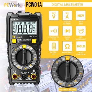 PCWork Digital Multimeters | PCW01A Manual Range, 2000 Counts, CAT III 600V