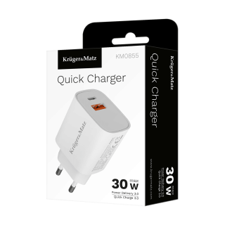 30W GaN įkroviklis USB-C, USB-A, Power Delivery 3.0 + Quick Charge 3.0