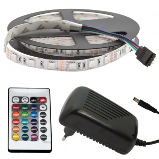 RGB 150LEDs Strip SET, with remote and power supply. LED RGB Strip 5 meter