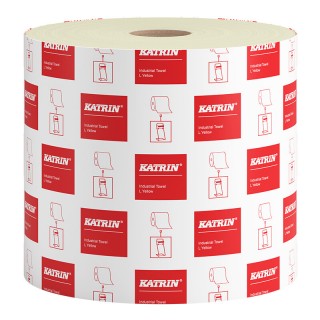 Katrin, industrial paper towel in rolls L, 1-ply, 2 rolls/pack, 48 packs/pallet, yellow, roll 23.5cm