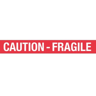 Brīdinājuma lente CAUTION FRAGILE sarkana ar baltu apdruku