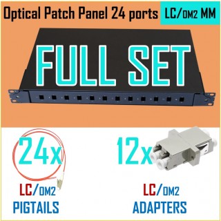 MM Optical switching panel set with cassette | 19" | for 24 ports | LC OM2 adapters and pigtails