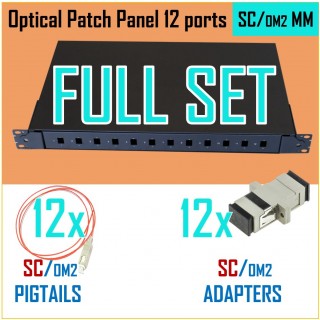 MM Optiskais komutācijas paneļa komplekts | 19" | 12 portiem | SC OM2 adapteri| SC OM2 pigtaili