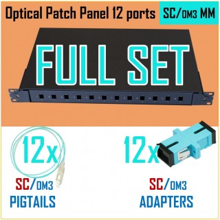 MM Optical switching panel set with cassette | 19" | for 12 ports | SC OM3 adapters and pigtails