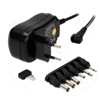 3V-12V Universal power supply unit. Max 12W, 1000mA | 6 types of plugs-adapters MW3K10GS