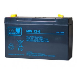 MW Svina-skābes akumulators - 6V/12Ah 9.75x15.1x5cm | Klemmes tips T2 (6.35mm) | MW 12-6L