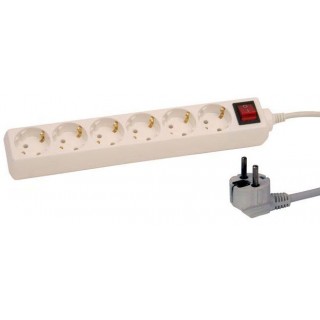 Extension cord 1.5m with switch 6 sockets 3G1.0 white 126001