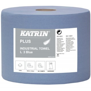 Katrin Plus, industrial paper towel in rolls L2, 2-ply, 2 rolls/pack, 42 packs/pallet, blue, perfora