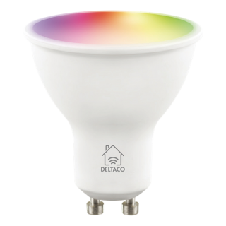 DELTACO LED-lamppu, GU10, WIFI 2.4GHz, 5W, 470LM, Himmennettävä, RGB, 2700K-6500K, 220-240V