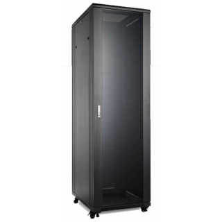 22U 19'' Floor cabinet / 600 x 800 x 1195mm/ Glass doors/ Black/ Flat-pack