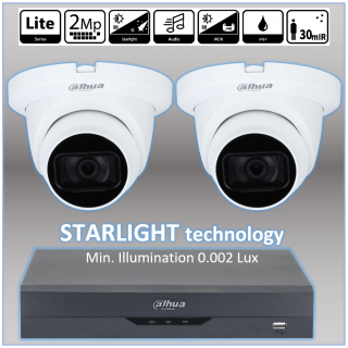 Videonovērošanas komplekts STARLIGHT- 2x vandāldrošas kupolveida kameras+DVR+Kabeļi+Barošanas bloki