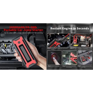 2-in-1 Car Jump Starter and Power Bank | 1600mAh | Peak Current: 2000A