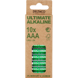 AAA LR03 paristo 1.5V Deltaco Ultimate Alkaline 10 kpl pakkauksessa.