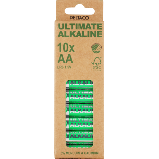 AA LR6 paristot 1,5V Deltaco Ultimate Alkaline 10 kpl:n pakkauksessa.