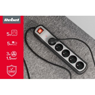 Electric extension cord 5 sockets with switch 3m | 3x1.5 mm