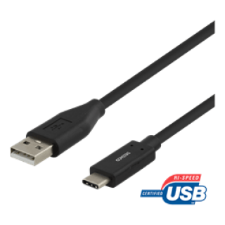 Кабель USB-C на USB-A, 2м, 3А, USB 2.0, чёрный DELTACO/USBC-1006M