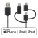 Universal Charge and Sync cable, 1m, Micro USB, USB-C, Lightning DELTACO black / IPLH-155 image 2